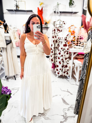 Vacation Mode Ruffle Maxi Dress (Cream)