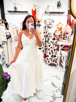 Vacation Mode Ruffle Maxi Dress (Cream)