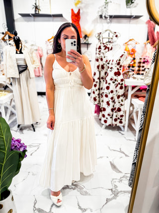 Vacation Mode Ruffle Maxi Dress (Cream)