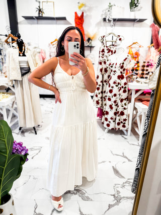 Vacation Mode Ruffle Maxi Dress (Cream)