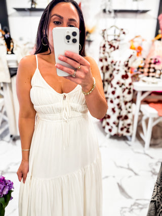 Vacation Mode Ruffle Maxi Dress (Cream)