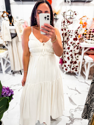 Vacation Mode Ruffle Maxi Dress (Cream)