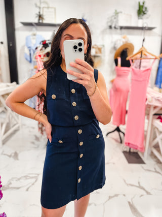 Signature Style Coin Button Dress (Navy)