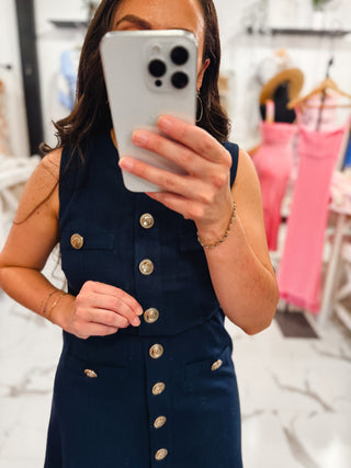 Signature Style Coin Button Dress (Navy)