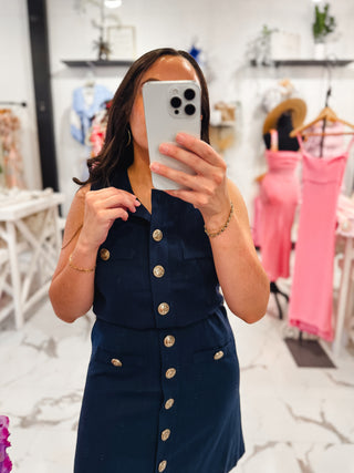 Signature Style Coin Button Dress (Navy)