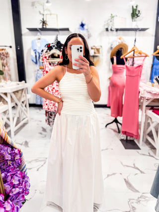 Crochet Linen Open Back Drop Waist Dress