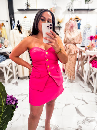 Bombshell Button Strapless Top (Hot Pink)