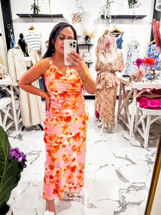 Pretty in Petals Embroidery Halter Dress (Pink)