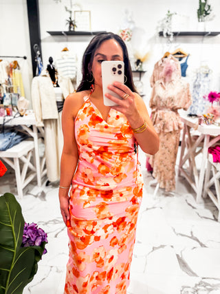 Pretty in Petals Embroidery Halter Dress (Pink)