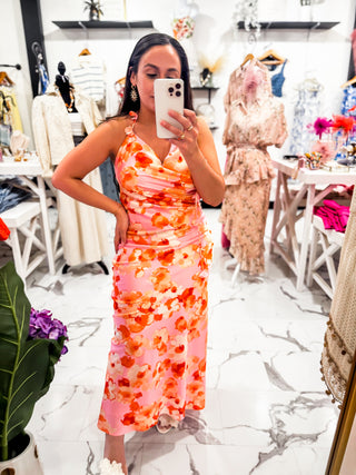 Pretty in Petals Embroidery Halter Dress (Pink)