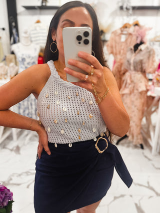 Mermaid Off Duty Embellished Knit Top (Sky)
