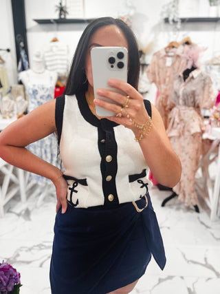 Yacht Club Energy Knit Top (Navy/Cream)