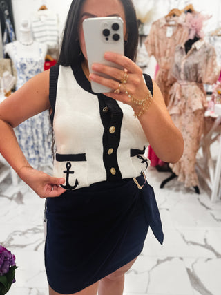 Yacht Club Energy Knit Top (Navy/Cream)