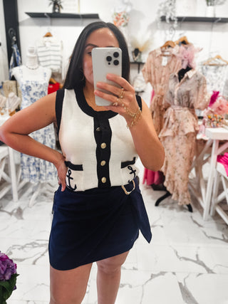 Yacht Club Energy Knit Top (Navy/Cream)