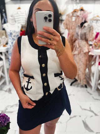 Yacht Club Energy Knit Top (Navy/Cream)