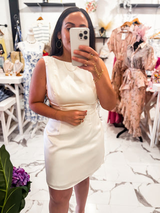 Caught Looking Satin Mini Dress (Off White)