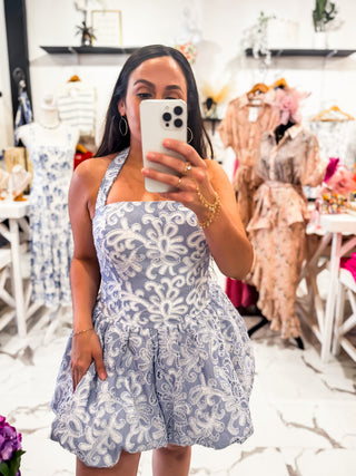 Too Pretty for Plans Embroidery Dress (Blue)
