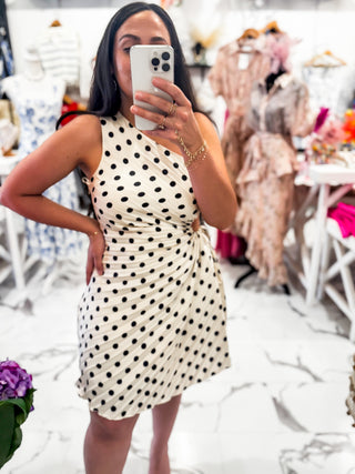 Dot Affair One Shoulder Mini Dress (White/Black)