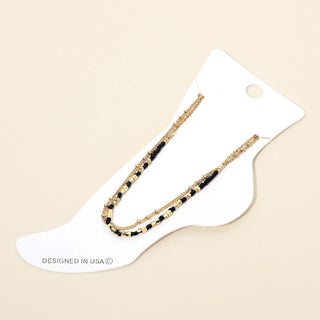 Nova Layered Beaded Anklet (Black)