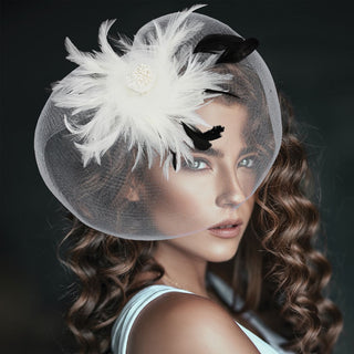 Natalia Pearl Mesh Fascinator (White)