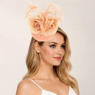 Pippi Floral Mesh Fascinator (Peach)
