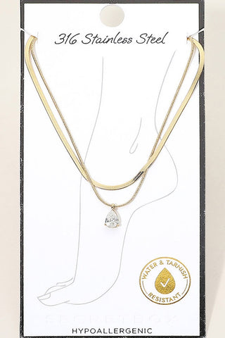 Della Teardrop Layered Anklet (Gold)