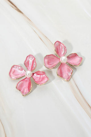 Calla Pearl Floral Earrings (Pink)