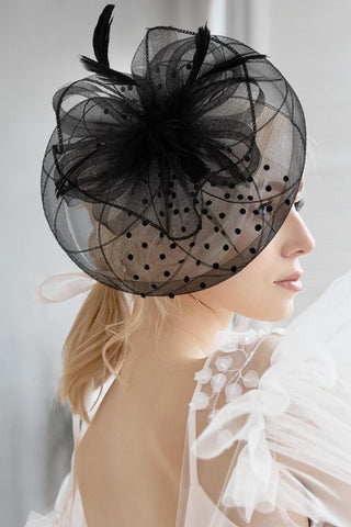 Steeplechase Polkadot Mesh Fascinator (Black)