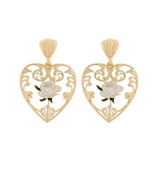 Bell Rose Heart Earrings (Gold)