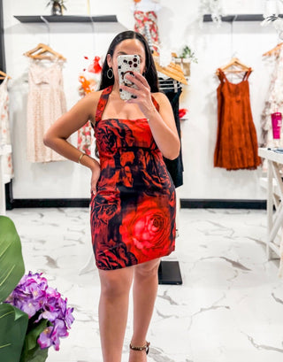 Love Thoughts Rose Print Dress (Red)