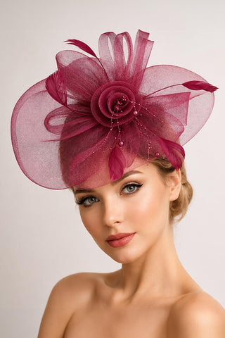 The Stretch Pearl Fascinator (Burgundy)