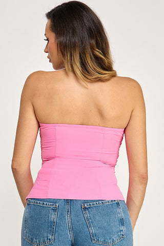 Add a Bow Ruched Top (Pink)