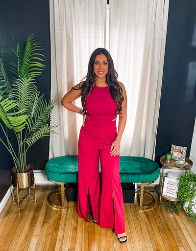 Center of Attention Jumpsuit (Maroon)